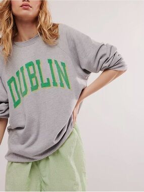 Free People Retro Brand Classic Crew Sweatshirt Dublin Graphic NWT